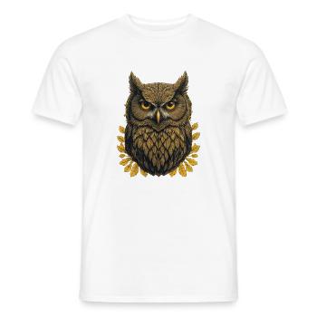 Golden owl in autumn leaves - Men's T-Shirt - white - Front - AI Model Male 178 dark (178cm)