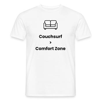 Couchsurf > Comfort Zone – Travel Shirt - Men's T-Shirt - white - Front - AI Model Male 178 dark (178cm)