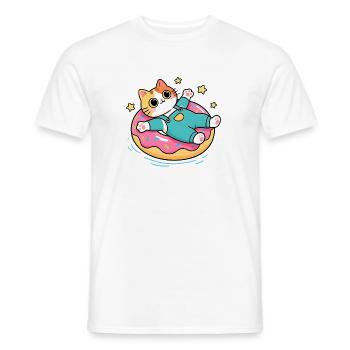 Cat on pastel floating donut - Men's T-Shirt - white - Front - AI Model Male 178 dark (178cm)