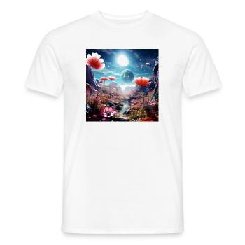 Ferne Blütenwelt im Sternenhimmel - Männer T-Shirt - Weiß - Vorne - AI Model Male 178 dark (178cm)