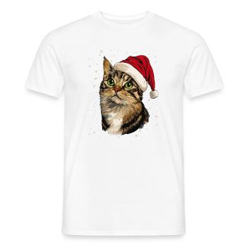 Chat Noël Hiver Chapeau Neige Hiver - T-shirt homme - blanc - Devant - AI Model Male 178 dark (178cm)