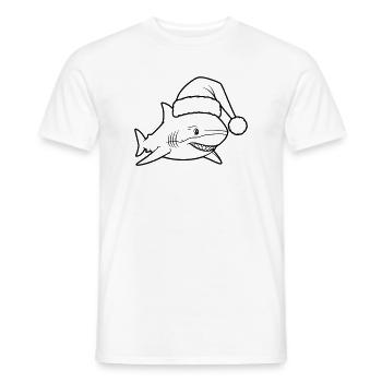 Christmas Shark Cartoon Illustration - Men's T-Shirt - white - Front - AI Model Male 178 dark (178cm)