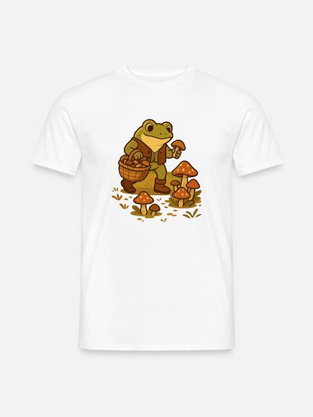 Frosch mit Pilzkorb – Mushroom Picker Frog - Männer T-Shirt - Weiß