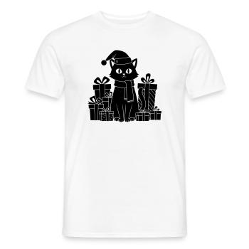 Chat de Noël entre les cadeaux - T-shirt homme - blanc - Devant - AI Model Male 178 dark (178cm)