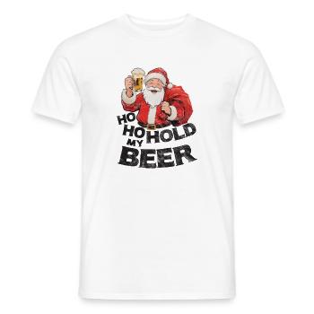 Weihnachtsmann mit Bier Spruch Ho Ho Hold my Beer - Männer T-Shirt - Weiß - Vorne - AI Model Male 178 dark (178cm)