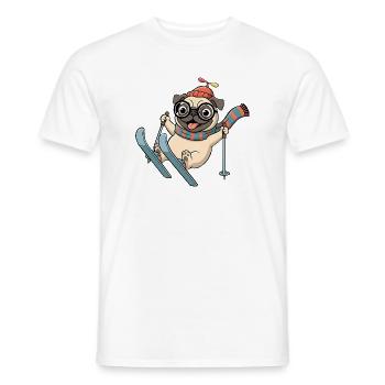 Lustiger Mops Beim Skifahren Mit Schal Und Muetze - Männer T-Shirt - Weiß - Vorne - AI Model Male 178 dark (178cm)