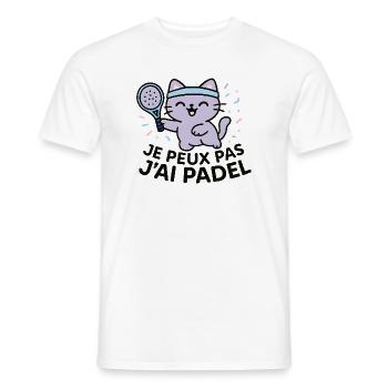 Laughing Padel Cat with Blue Headband - Men's T-Shirt - white - Front - AI Model Male 178 dark (178cm)