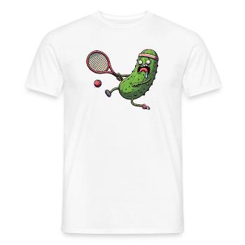 Funny cucumber playing tennis with headband - Men's T-Shirt - white - Front - AI Model Male 178 dark (178cm)