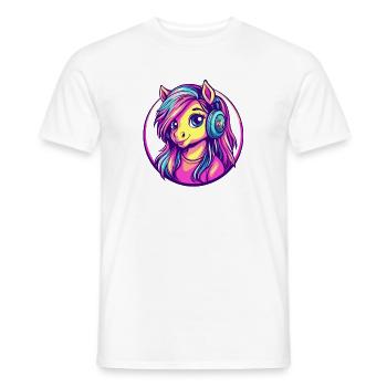 Neon pony with headphones – colorful cartoon pony - Men's T-Shirt - white - Front - AI Model Male 178 dark (178cm)