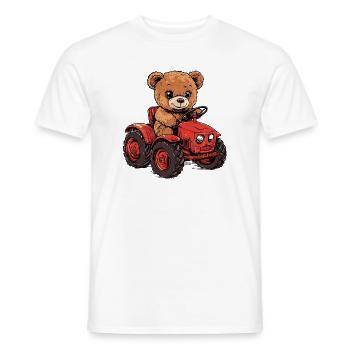 Ours en peluche sur tracteur rouge - T-shirt homme - blanc - Devant - AI Model Male 178 dark (178cm)