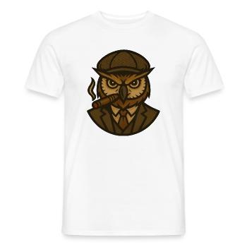 Owl in brown suit and cigar - Men's T-Shirt - white - Front - AI Model Male 178 dark (178cm)
