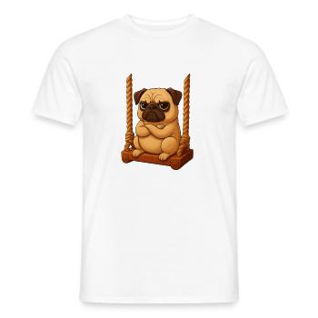 Kleiner Mops Cartoon grimmig Spielplatz Schaukeln - Männer T-Shirt - Weiß - Vorne - AI Model Male 178 dark (178cm)