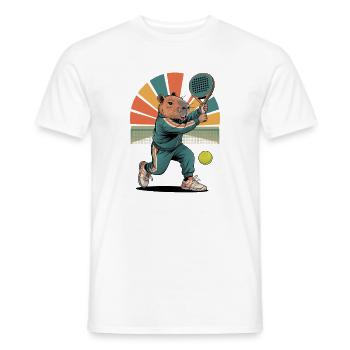 Capybara joue au padel dans un style rétro - T-shirt homme - blanc - Devant - AI Model Male 178 dark (178cm)