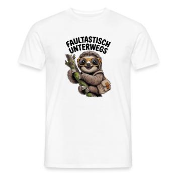 Paresseux sur la route avec paresse et humour - T-shirt homme - blanc - Devant - AI Model Male 178 dark (178cm)