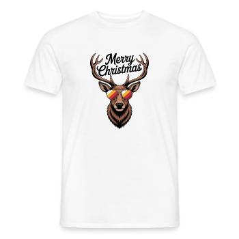 Cerf avec bois et lunettes de soleil Joyeux Noël - T-shirt homme - blanc - Devant - AI Model Male 178 dark (178cm)
