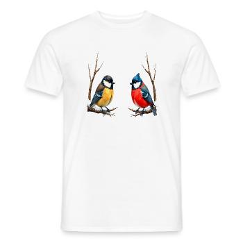Oiseaux chanteurs jumeaux en hiver - T-shirt homme - blanc - Devant - AI Model Male 178 dark (178cm)