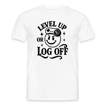 Level Up retro Shirt Gamer Pixel Zocker Smiley - Men's T-Shirt - white - Front - AI Model Male 178 dark (178cm)