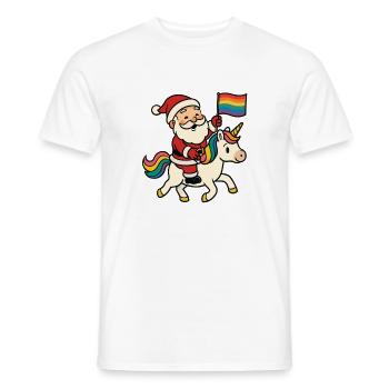 Cute Santa Claus rides unicorn with rainbow - Men's T-Shirt - white - Front - AI Model Male 178 dark (178cm)