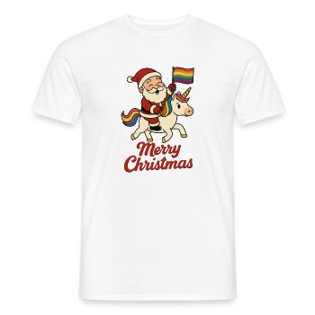 Weihnachtsmann auf Einhorn mit Regenbogenfahne - Männer T-Shirt - Weiß - Vorne - AI Model Male 178 dark (178cm)