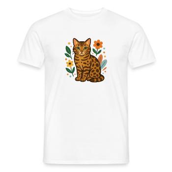 Bengal cat among flowers - Men's T-Shirt - white - Front - AI Model Male 178 dark (178cm)