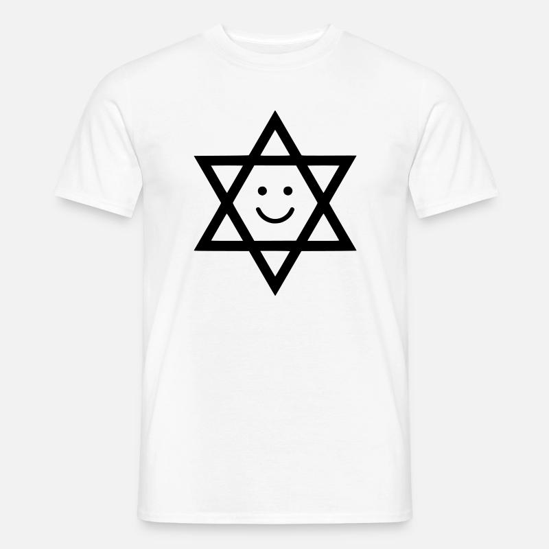 Lustiger Davidstern mit Smiley Gesicht - Männer T-Shirt - Weiß