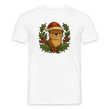 Santa Otter unter Stechpalmen - Männer T-Shirt - Weiß - Vorne - AI Model Male 178 dark (178cm)