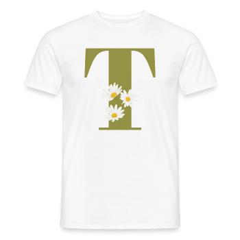 Lettre t vert marguerites - T-shirt homme - blanc - Devant - AI Model Male 178 dark (178cm)