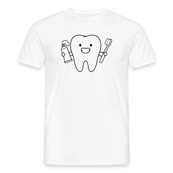 Cartoon Tooth With toothbrush - Men's T-Shirt - white - Front - AI Model Male 178 dark (178cm)