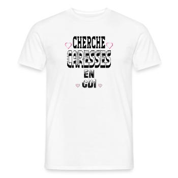 Looking for Caresses on a permanent contract - Men's T-Shirt - white - Front - AI Model Male 178 dark (178cm)