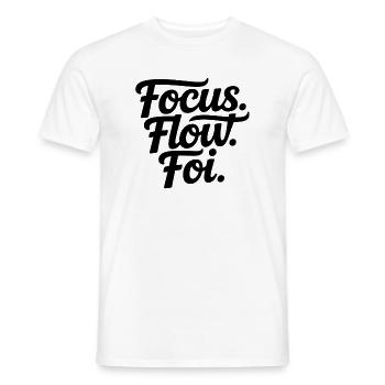 Focus Flow Fly Script - T-shirt homme - blanc - Devant - AI Model Male 178 dark (178cm)