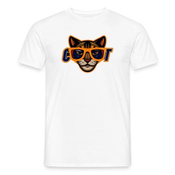 Katze mit orangefarbener Sonnenbrille - Männer T-Shirt - Weiß - Vorne - AI Model Male 178 dark (178cm)