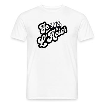 Je suis L’Acier – Typographie rétro - T-shirt homme - blanc - Devant - AI Model Male 178 dark (178cm)