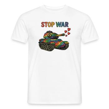 Char arc-en-ciel avec signe de paix – STOP WAR - T-shirt homme - blanc - Devant - AI Model Male 178 dark (178cm)