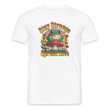 Stay Strange – Spread Love | Retro Frosch & Pilz  - Männer T-Shirt - Weiß - Vorne - AI Model Male 178 dark (178cm)