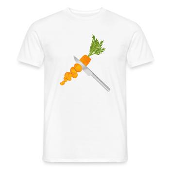 Aufgeschnittene Karotte mit Messer – Küchenmotiv - Männer T-Shirt - Weiß - Vorne - AI Model Male 178 dark (178cm)