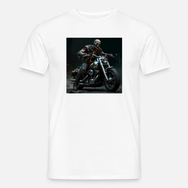 Zombie biker on motorcycle in pit light - Men’s T-shirt - white