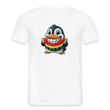Fröhlicher Pinguin mit Wassermelone Sommerfrucht - Männer T-Shirt - Weiß - Vorne - AI Model Male 178 dark (178cm)