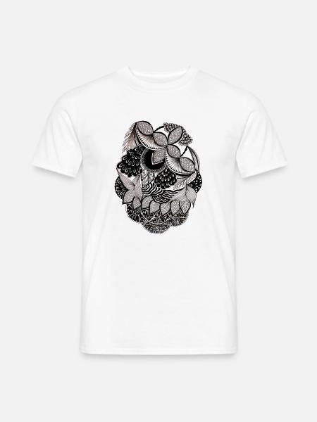 SchwarzWeiss Blattmuster Kreisdesign - Männer T-Shirt - Weiß