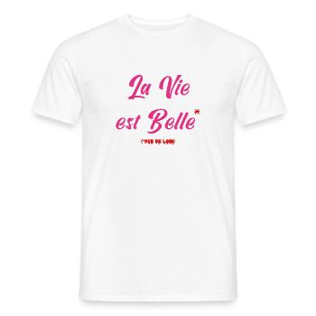 LA VIE EST BELLE ! (vue de loin)  - T-shirt homme - blanc - Devant - AI Model Male 178 dark (178cm)
