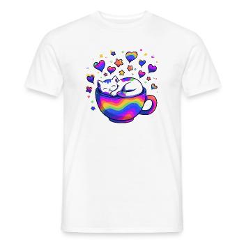 Rainbow Cat in Mug - Men's T-Shirt - white - Front - AI Model Male 178 dark (178cm)