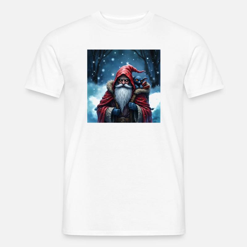 Weihnachtsmann Zauberer mit blauer Katze - Männer T-Shirt - Weiß