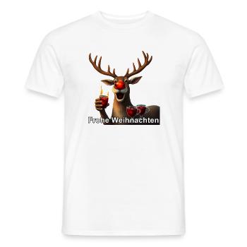 Reindeer with mulled wine Merry Christmas - Men's T-Shirt - white - Front - AI Model Male 178 dark (178cm)
