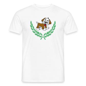 Hund im grünen Lorbeerkranz – Herzlichen Glückwunsch - Männer T-Shirt - Weiß - Vorne - AI Model Male 178 dark (178cm)
