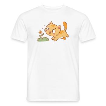 Curious Kitten in the Garden - Men's T-Shirt - white - Front - AI Model Male 178 dark (178cm)