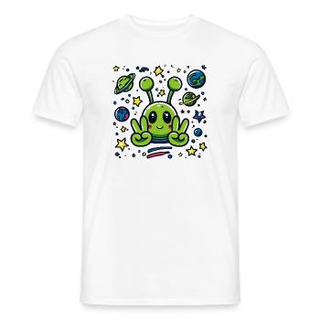 Little Alien Peace Sign Space - Men's T-Shirt - white - Front - AI Model Male 178 dark (178cm)