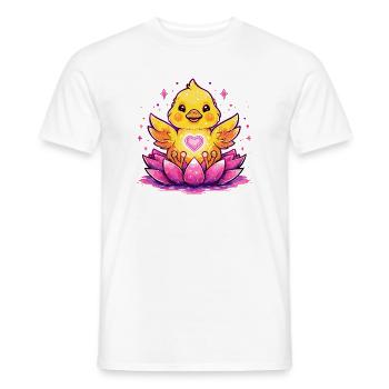 Chick on lotus with heart - Men's T-Shirt - white - Front - AI Model Male 178 dark (178cm)