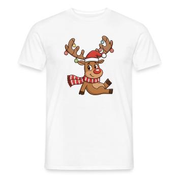 Reindeer with lights and scarf - Men's T-Shirt - white - Front - AI Model Male 178 dark (178cm)