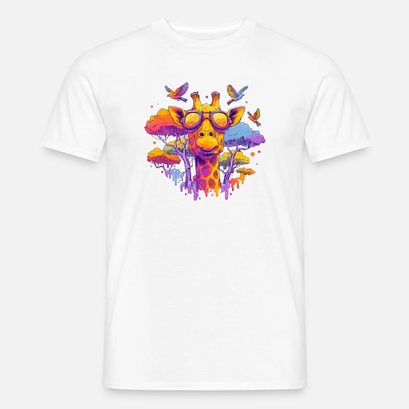 Farbenfrohe Giraffe mit Sonnenbrille - Männer T-Shirt - Weiß