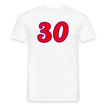 30. 30 YEARS. 30th ANNIVERSARY. 30 YEARS ANNIVERSARY. - Men's T-Shirt - white - Front - AI Model Male 178 dark (178cm)