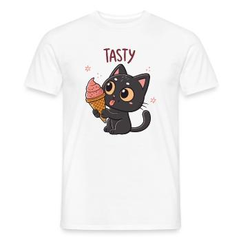 Chat gourmand et cornet glacé - Men's T-Shirt - white - Front - AI Model Male 178 dark (178cm)